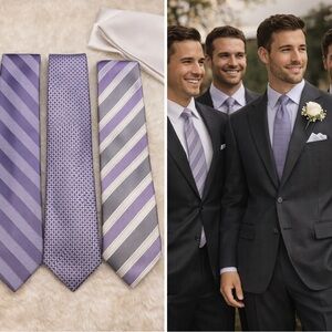 Silk Wedding Tie Bundle – Lavender & Silver Groomsmen Set (4) Classic 3”–3.5”
